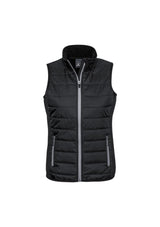 Ladies Stealth Tech Vest in black and silver grey, size XL, featuring insulated quilting and a stylish stand-up collar.