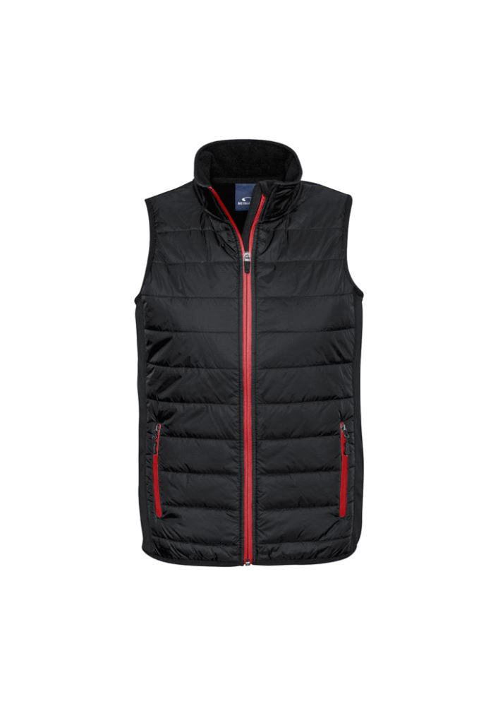 Men's Black/Red Stealth Tech Vest in size XL, featuring quilted nylon, fleece back, insulated front, and versatile pockets.