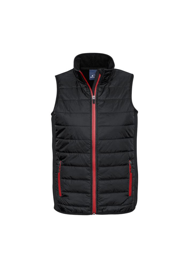 Men's Black/Red Stealth Tech Vest in size XL, featuring quilted nylon, fleece back, insulated front, and versatile pockets.