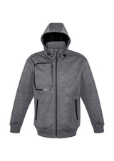 Men's Oslo Jacket in grey and black, size L; features water repellent fabric, removable hood, and stylish bomber design.