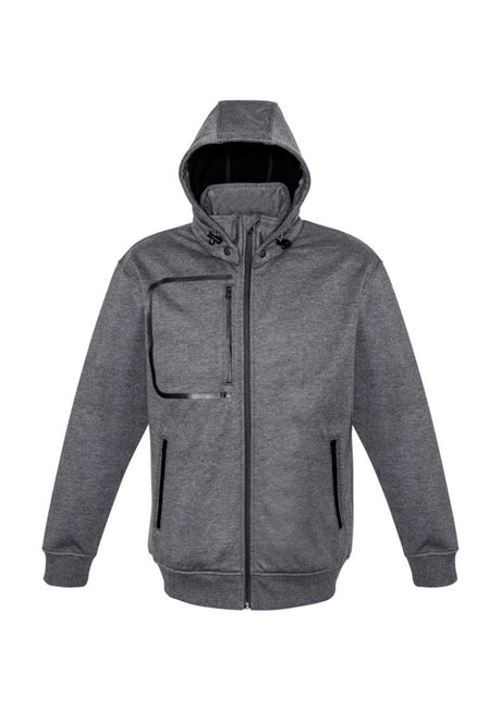 Men's Oslo Jacket in Grey Black, Size 3XL, features a water-repellent fleece design with a removable hood and waterproof pockets.
