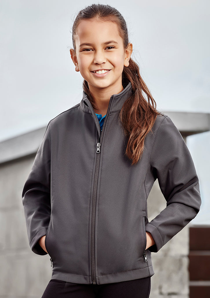 Durable black Kids Apex Jacket size 10 with water repellent fabric and cozy fleece lining, ideal for outdoor adventures.