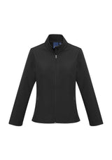 Ladies Apex Lightweight Softshell Jacket in black, size M, featuring a water-repellent fabric, fleece lining, and stylish design.