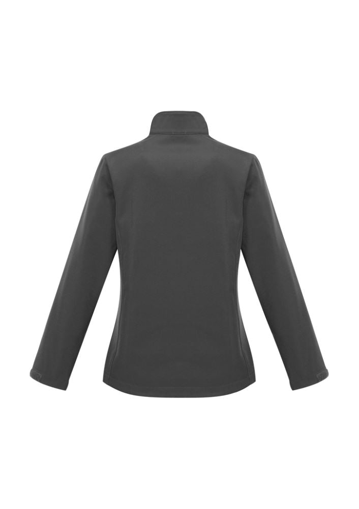 Ladies Apex Lightweight Softshell Jacket in grey, size S, featuring water-repellent fabric, fleece lining, and scalloped hem.
