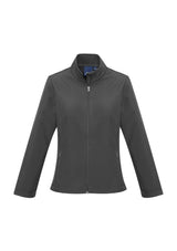 Ladies Apex Lightweight Softshell Jacket in grey, size XS, featuring water resistance, fleece lining, and a stylish scalloped back.