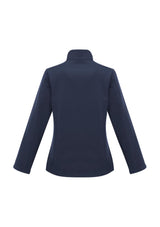 Navy lightweight softshell jacket for women, size XS, featuring a stand-up collar, fleece lining, and wind-resistant design.