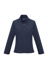 Ladies Apex Navy Softshell Jacket in XL with fleece lining, water repellent, wind resistant, and stylish stand-up collar.