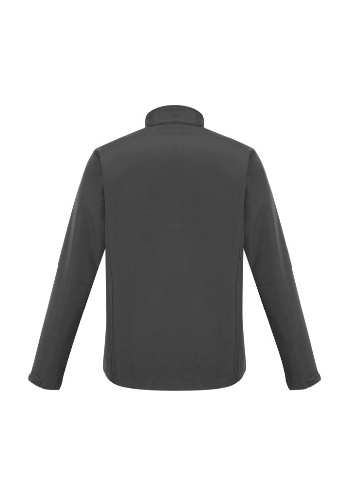 Men's Apex Lightweight Softshell Jacket in grey, featuring a stand-up collar, fleece lining, and water-repellent, wind-resistant fabric.