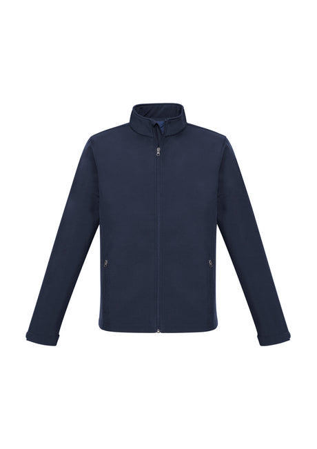 Kids Apex Jacket in navy for size 8, featuring a cozy fleece lining, water-repellent fabric, and stand-up collar.