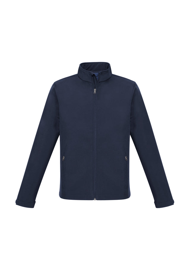 Kids Apex Jacket in navy for size 8, featuring a cozy fleece lining, water-repellent fabric, and stand-up collar.
