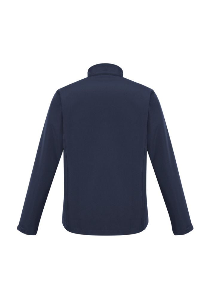 Navy men's lightweight softshell jacket, size M, with fleece lining, water-repellent, wind-resistant, and a stylish fit.