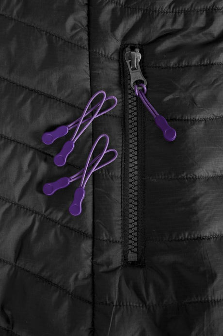 Purple Zippies from the Biz Collection, featuring 5 functional toggle accessories for zippers, perfect for branding and style.