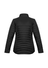 Ladies Expedition Quilted Jacket in black, size S, featuring quilted design, high collar, and practical storage pockets.