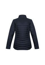 Ladies Navy Expedition Quilted Jacket in 2XL, featuring water-repellent nylon, high collar, and multiple pockets for outdoor style.