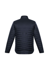 Men's Navy Expedition Quilted Jacket, Size S, featuring water-repellent nylon, high-loft insulation, and zippered pockets.