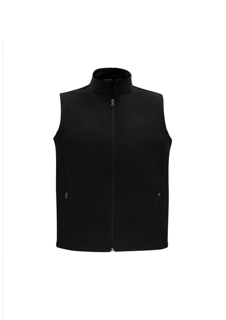 Mens Apex Vest in black, size 5XL, featuring a stand-up collar, water-repellent fabric, and stylish scalloped back tail.