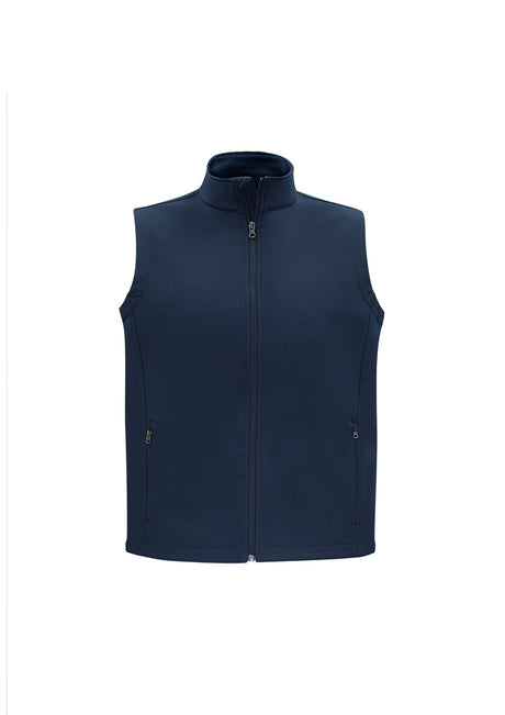 Men's Apex Vest in navy, size L, featuring a sleek design, water-repellent fabric, and cozy fleece lining for warmth.