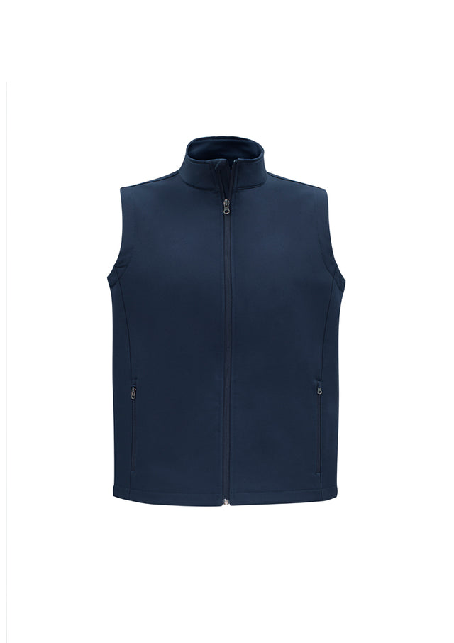 Men's Navy Apex Vest, Size M, featuring a warm fleece lining, water-repellent fabric, and customizable logo options.