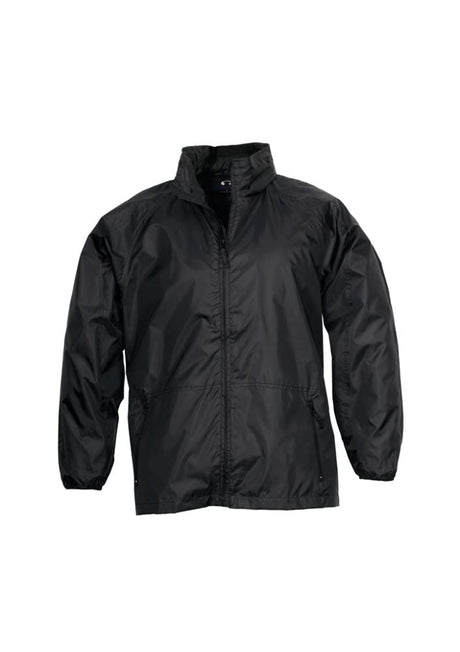 Unisex Spinnaker Jacket in Black/Black, size M, features a breathable mesh lining, adjustable hood, and zippered pockets.