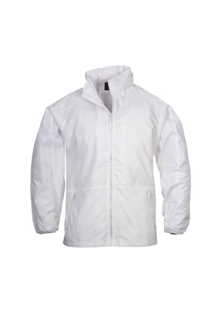 Unisex Spinnaker Jacket in white, XL, featuring a concealed zipper, hidden hood, and practical zippered pockets.