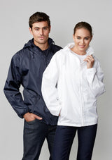 Unisex Spinnaker Jacket in White/White, Size XL, featuring a concealed zipper, hidden hood, and raglan sleeves for comfort.