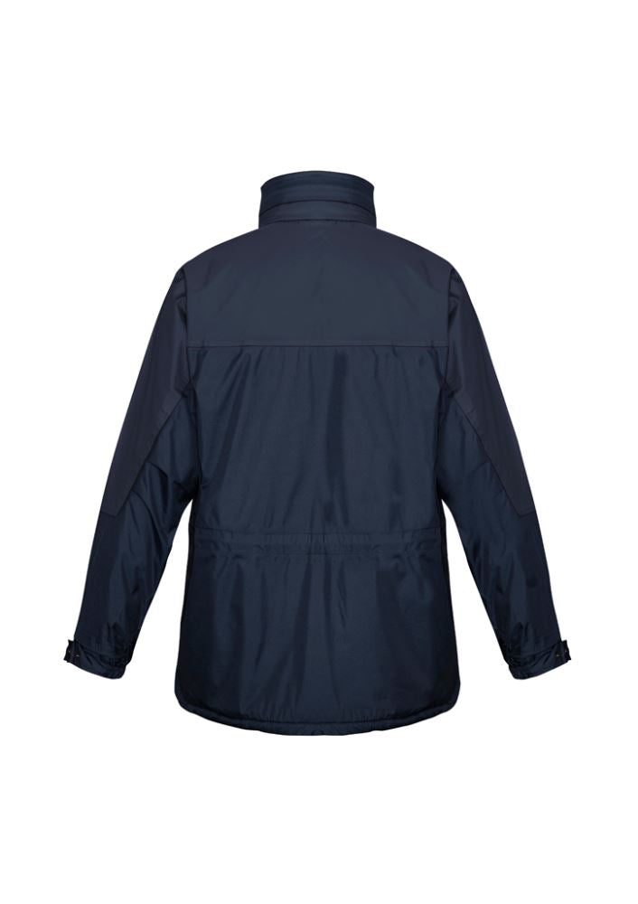 Unisex Trekka Jacket in Navy, Size L - wind-resistant, waterproof, featuring fleece lining, adjustable fit, and multiple pockets.
