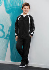 Kids Splice Track Top in Royal and White, size 8; features full zip, raglan sleeves, and zippered pockets for active comfort.