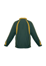 Vibrant Forest/Gold Kids Splice Track Top with full zip, raglan sleeves, and zippered pockets, perfect for active play.