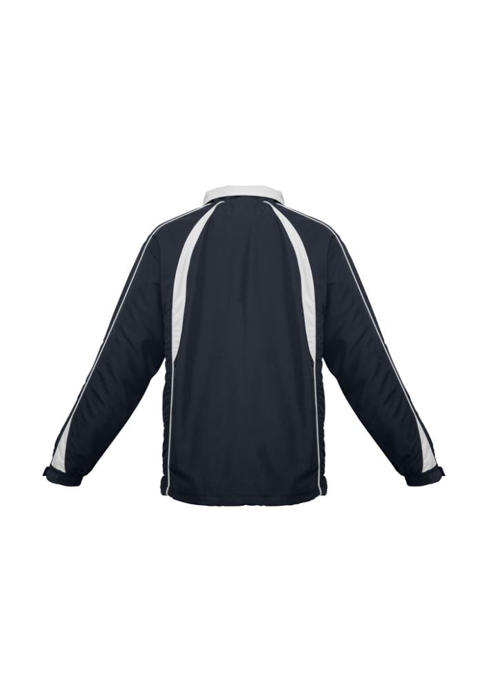 Kids Splice Track Top in Navy/White, Size 14, featuring a full zip, raglan sleeves, and two zippered pockets for active comfort.