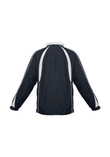 Kids Splice Track Top in Navy/White, Size 14, featuring a full zip, raglan sleeves, and two zippered pockets for active comfort.