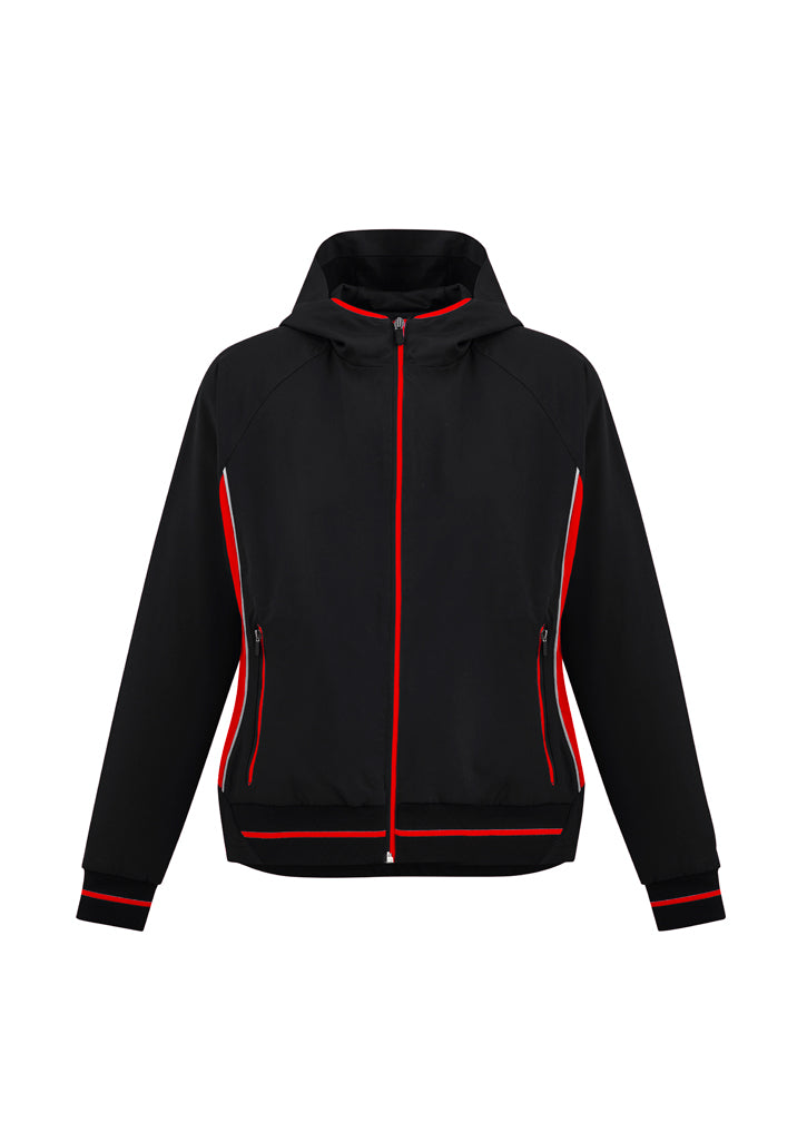 Ladies Titan Jacket in black and red, size L, featuring a sleek design, breathable fabric, and practical zippered pockets.