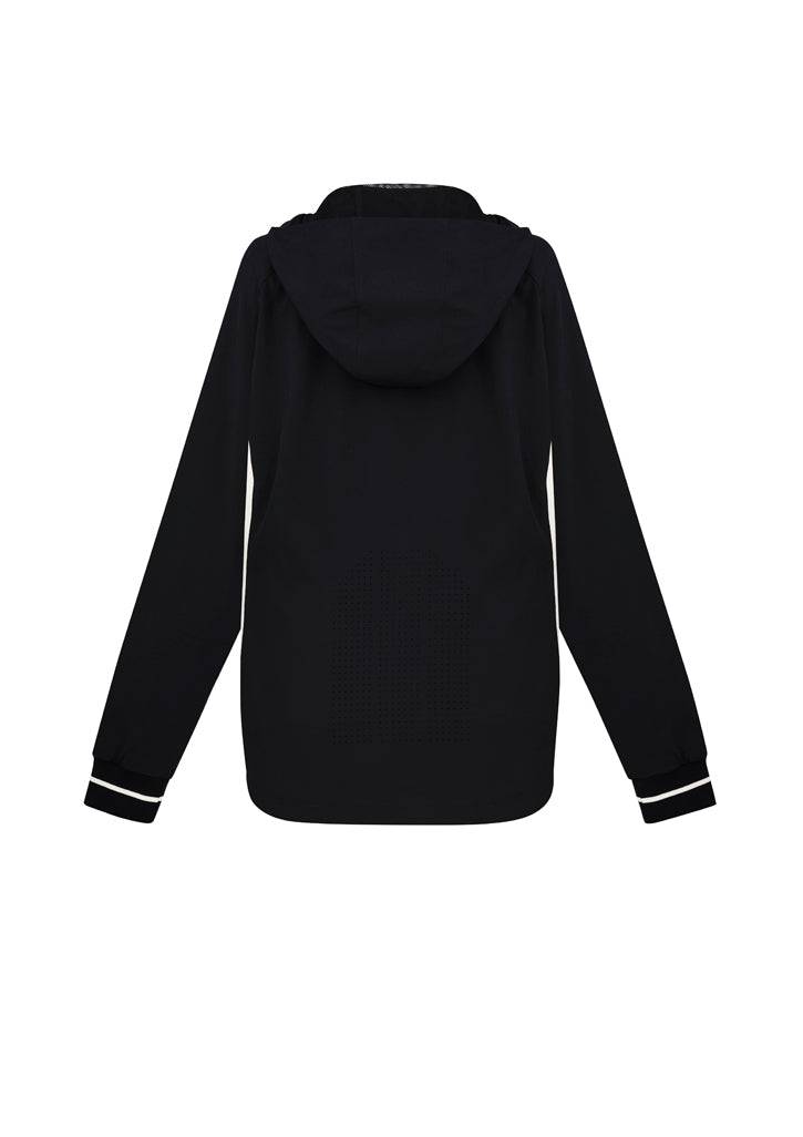 Stylish Ladies Titan Jacket in Black/White, Size M, featuring 4-way stretch, hood, and reflective details for active women.