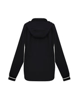 Ladies Titan Jacket in Black/White, Size S, featuring 4-way stretch fabric, hood, reflective piping, and zippered pockets.