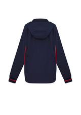 Navy and red Ladies Titan Jacket in size 2XL, featuring a hood, reflective piping, and breathable mesh lining for comfort.