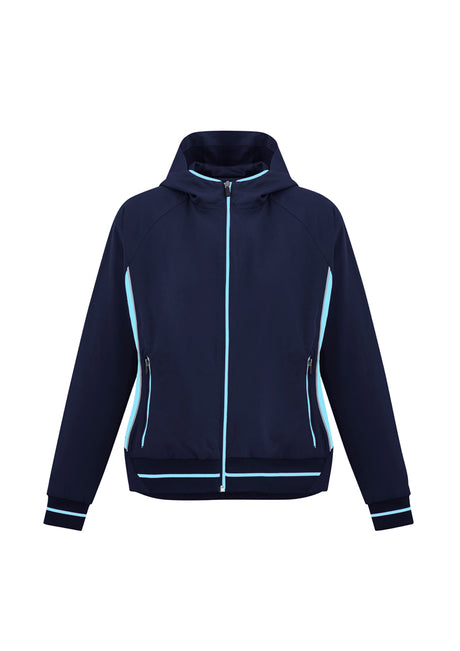 Ladies Titan Jacket in Navy/Sky, Size XL, featuring a hood, reflective piping, and practical side zippered pockets.