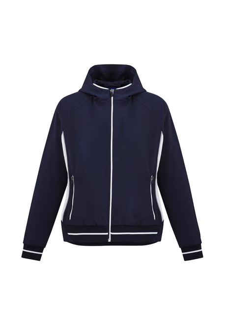 Ladies Titan Jacket in Navy/White, size XL, featuring 4-way stretch, reflective details, and breathable mesh lining for comfort.