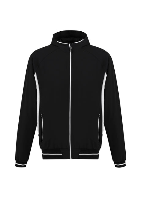 Kids Titan Jacket in black and white, size 10, featuring a durable outer shell, breathable lining, and reflective details.