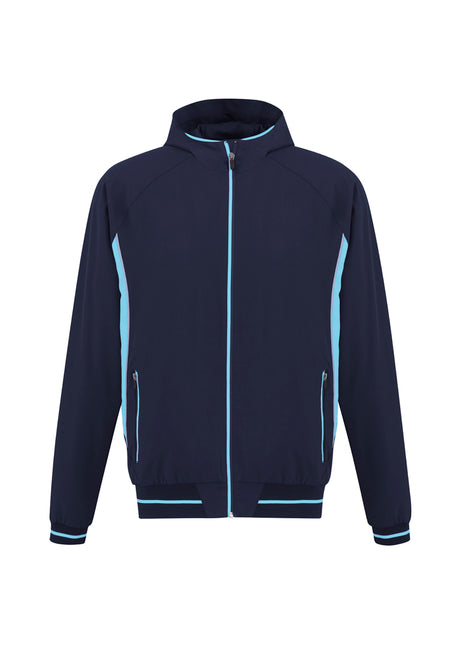 Kids Titan Jacket in Navy/Sky, size 6; features a hood, reflective piping, and zippered pockets for active adventures.