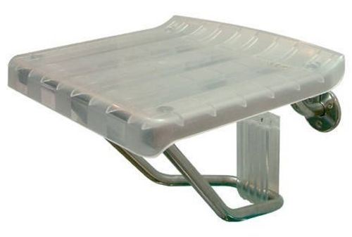 Wall-mounted foldable shower seat in brushed stainless steel with plastic top, supporting 100kg for comfort and safety.