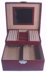 Elegant square jewellery box in black and white, featuring a plush velvet interior and organized smart tray for accessories.