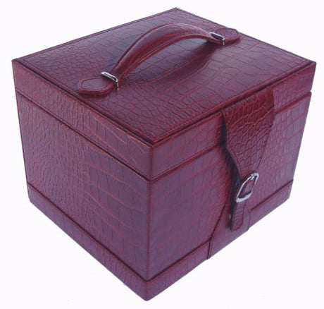 Elegant jewellery box with handle, ample storage, croc PU exterior, soft velvet lining, perfect for organizing accessories.