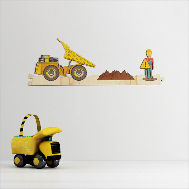 Colorful pine veneer wall art featuring jigsaw puzzle pieces, perfect for nurseries and creative spaces.