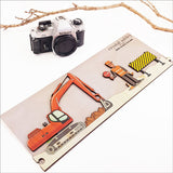 Pine Jigsaw Strip Construction Site 2 wall art featuring vibrant, eco-friendly puzzle pieces ideal for playful decor.