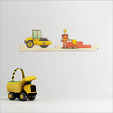 Pine jigsaw puzzle wall art featuring construction theme, made from eco-friendly wood, perfect for playful decor.