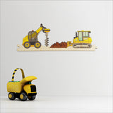 Eco-friendly pine veneer wall art featuring playful jigsaw puzzle pieces of a construction site, ideal for any decor.