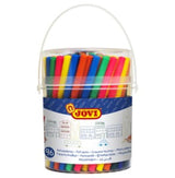 A colorful jar of 96 JOVI washable felt-tip pens, featuring durable nibs and a variety of sizes for endless creative projects.