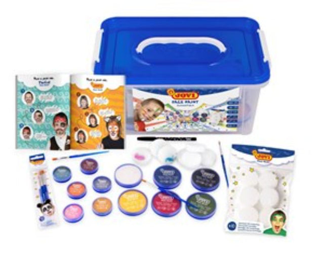 Jovi Twist Face Paint Kit with 12 vibrant colors, sponges, brushes, and activity book for creative face painting.