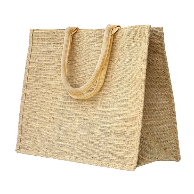 Eco-friendly natural jute tote bags, durable and biodegradable, perfect for shopping and customizable for promotional use.