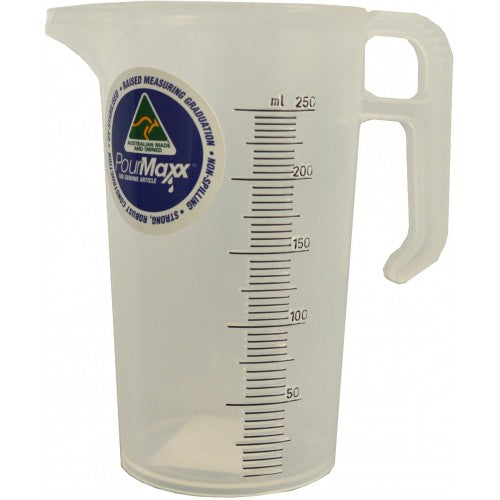 Mini Plastic Fjord 250 ml measuring jug with 'V' spout, raised graduations, and durable handles for precise, spill-free pouring.