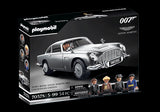 Playmobil James Bond Aston Martin DB5 model with gadgets, figures, and accessories for imaginative play and display.